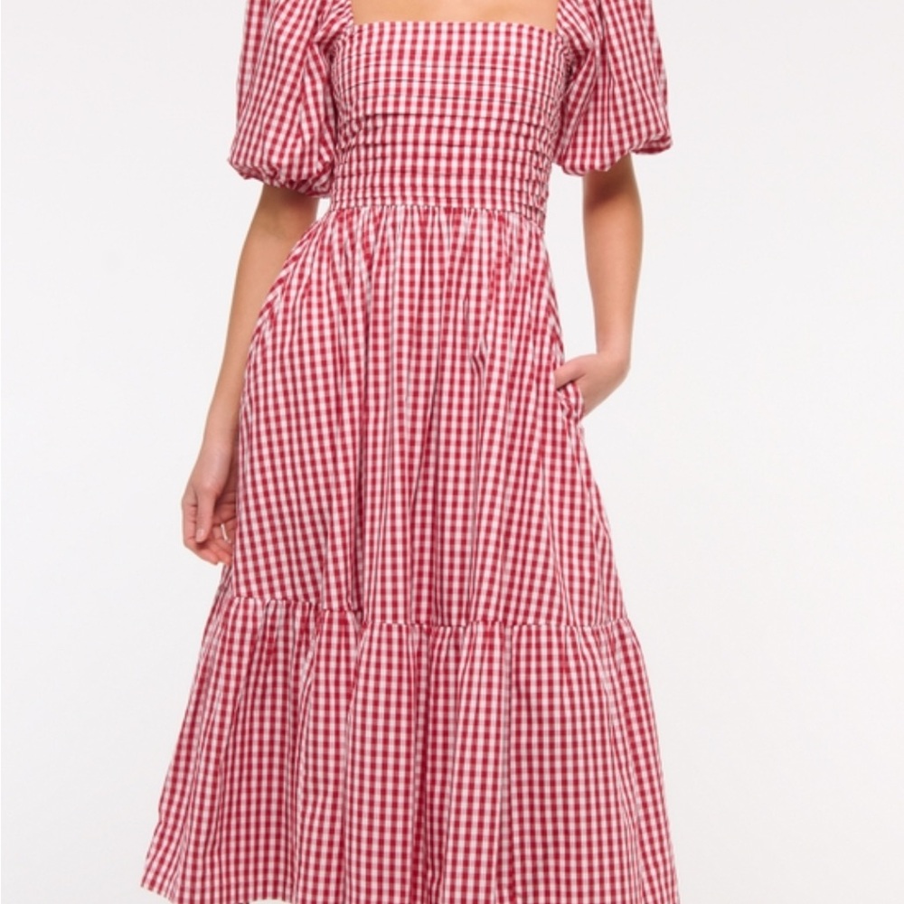 Abercrombie & Fitch Red Gingham Midi Dress